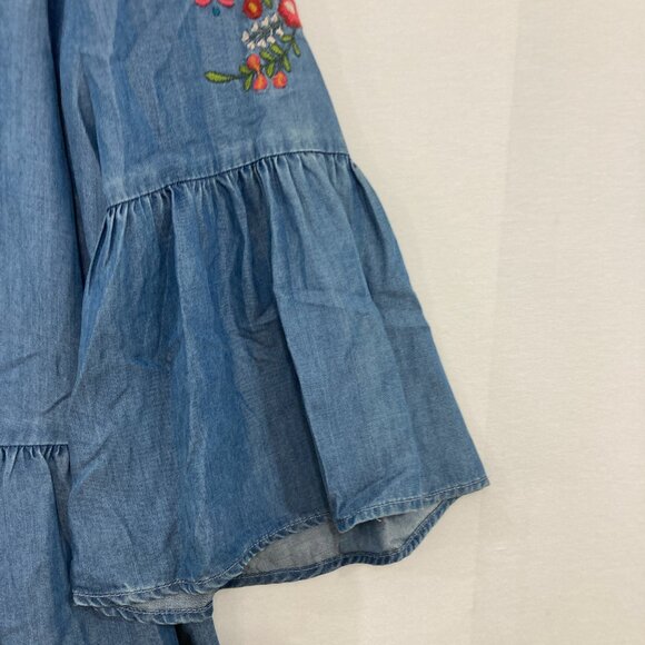 Beach Lunch Lounge Large Blue Chambray Floral Embroidered Feminine Blouse - Picture 3 of 10